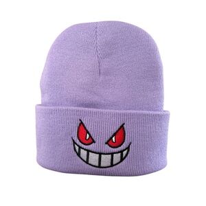 NEW Gengar Pokemon Anime Beanie hat for Adult/Kids, Light purple/Lilac -red eyes